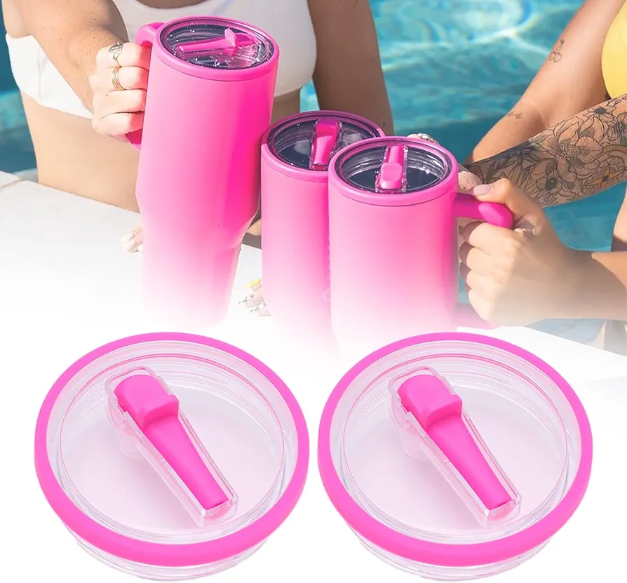 40 oz Tumbler Lid Replacement for Stanley,Spill Proof Tumbler with Straw Splash Resistant Tumbler Lids,Stanley Flip Straw Tumbler Lids,Tumbler with Lids and Straws for Hydrojug Cup (2pcs rose)