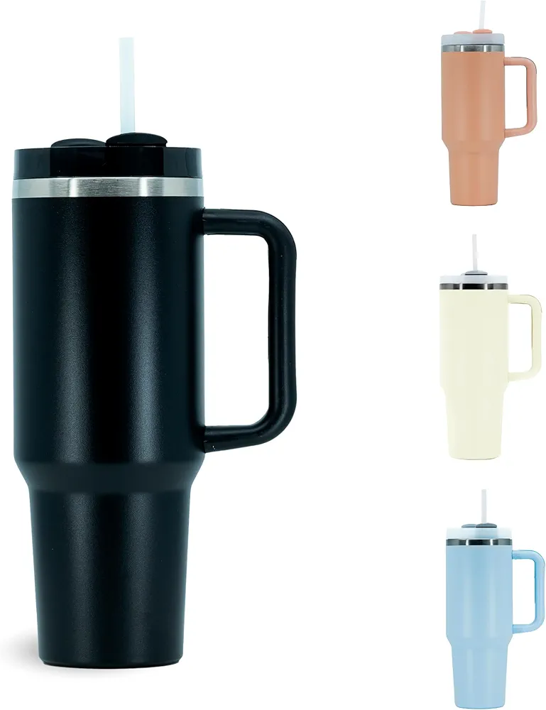 40 Oz Tumbler with Handle and Straw - Leak-proof Insulated Tumblers Stainless Steel Water Tumbler Reusable Tumblers with Lids and Straws 40 Oz Tumbler for Water & Coffee (Black)