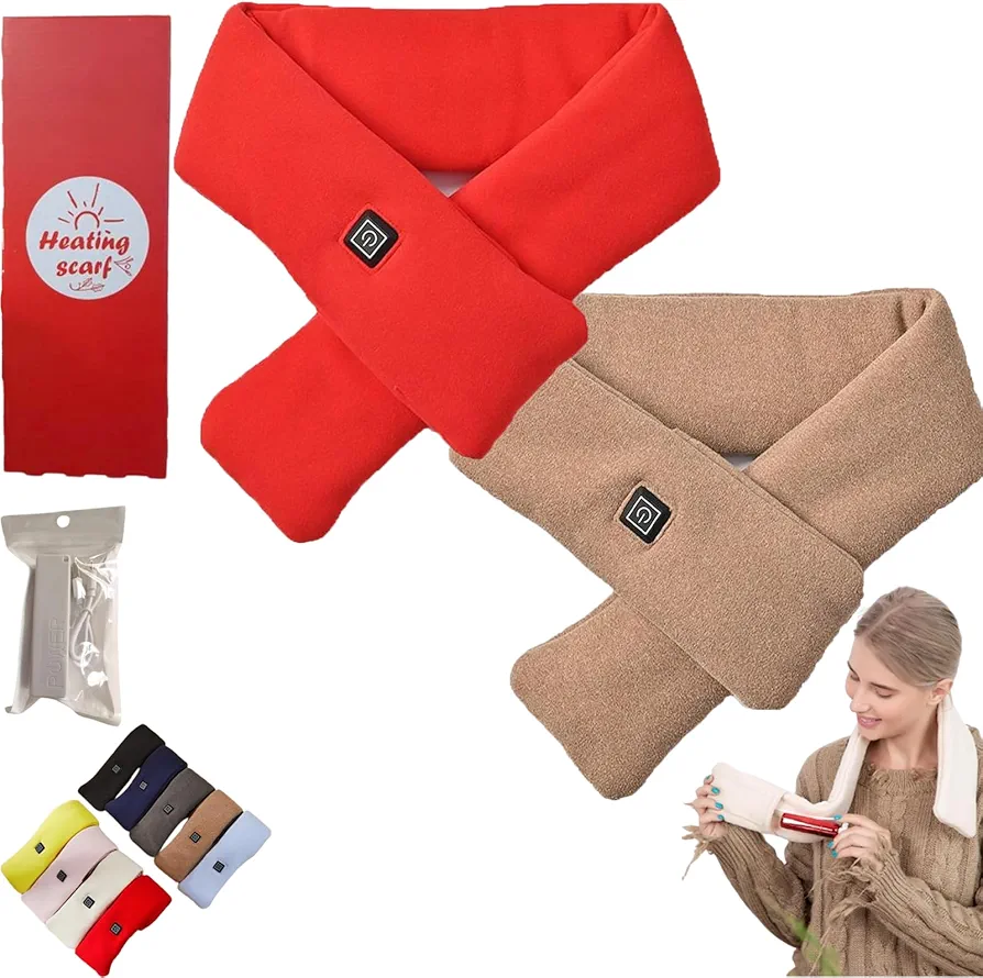 Sigmakin Intelligent Electric Heating Scarf, Brylony Electric Heating Scarf, 5s Intelligent Electric Heating Scarf, Neck Heating Pad for Pain Relief with 3 Heating Levels (Red+Khaki)