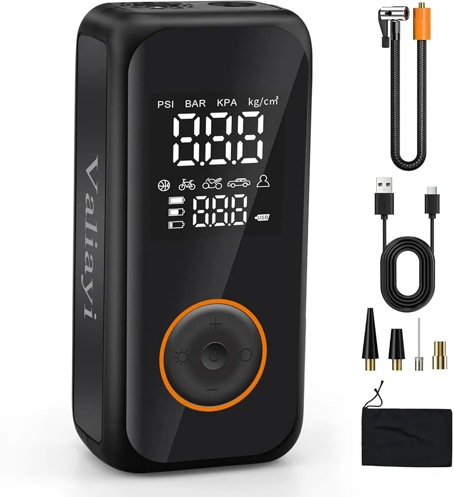 Tire Inflator Portable Air Compressor,150PSI Car Tire Inflator with Pressure Gauge,Air Pump for Car Tires with LED Lights,Pump Tire Inflator for Car,Bike,Motorcycle,Ball