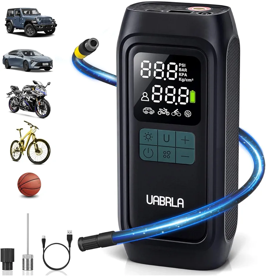 UABRLA Tire Inflator Portable Air Compressor, 20000mAh & 2X Faster Inflation Electric Air Pump for Car Tires, Cordless Auto-Off Bike Tire Pump with Pressure Gauge for Car, Motorcycle, Ball
