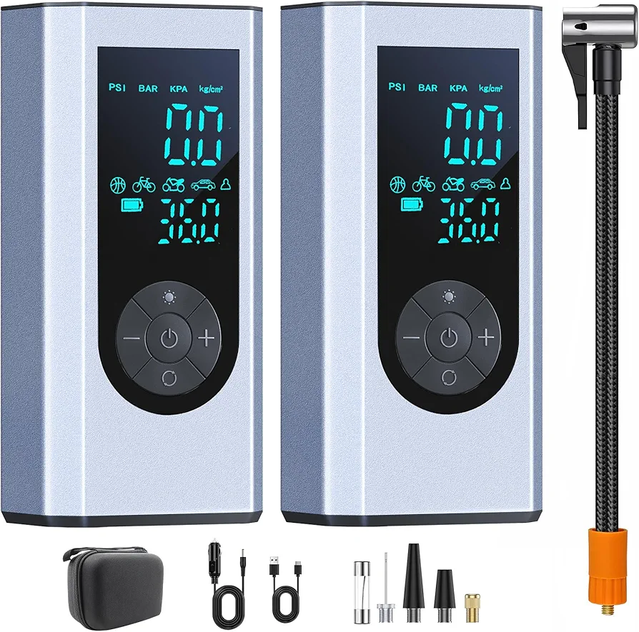 Tire Inflator Portable Air Compressor - LEKOMESH 2pcs 150PSI Cordless Air Pump for Car Tires, 3X Faster Portable Air Pump Tire Inflator with Pressure Gauge & LED Light for Motorcycle, Bicycle, Ball