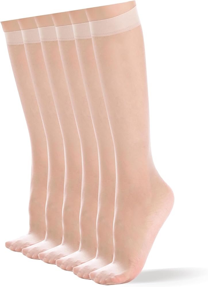YAGAXI Women's Everyday Sheer Knee High Pantyhose - 6 Pairs 20D Nylon Stockings with Reinforced Toe