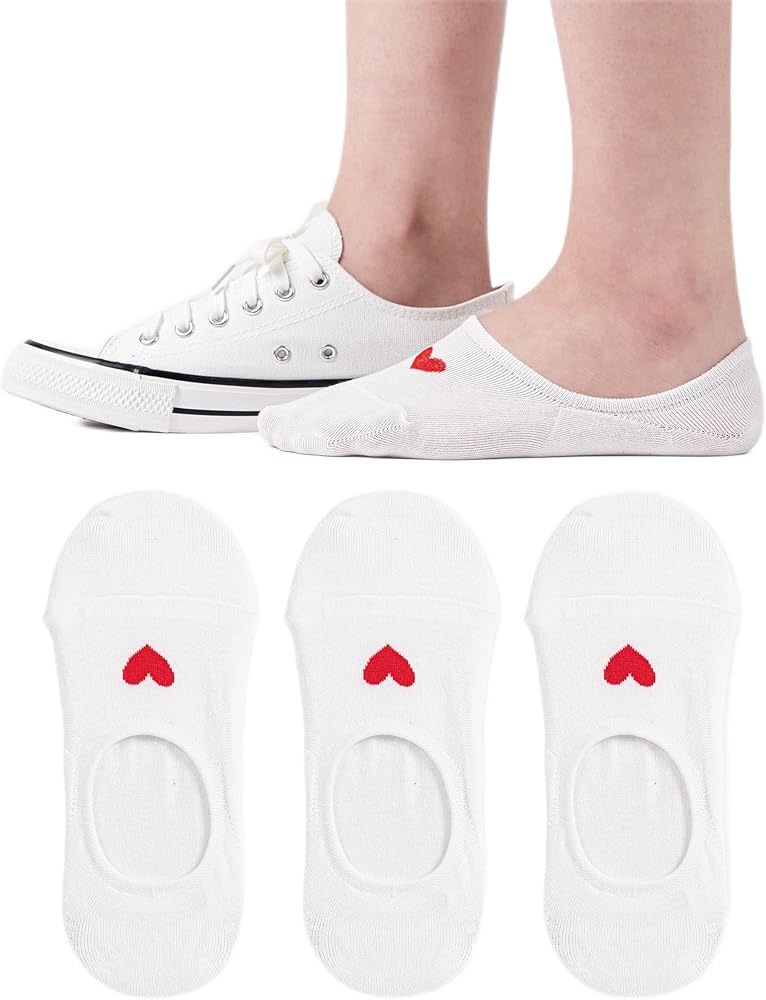 CUTIE MANGO Women's Casual Cute Simple Heart Non Slip Low Cut No Show Liners Socks 5 Colors / 3 to 10 Pairs