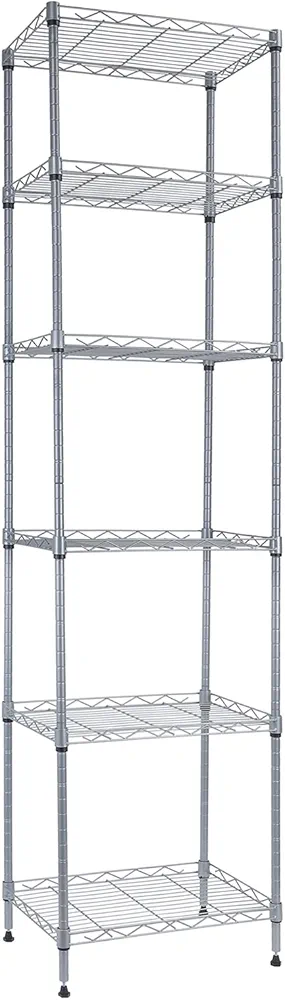 REGILLER 6 Wire Shelving Steel Storage Rack Adjustable Unit Shelves for Laundry Bathroom Kitchen Pantry Closet(Silver, 11.7" D x 16.8" W x 63" H)