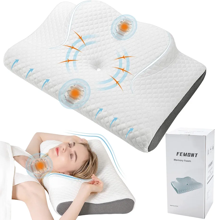 Cervical Memory Foam Pillow,Upgrade 2-in-1 Ergonomic Contour Pillow for Neck Pain Relief,Orthopedic Breathable Support Bed Pillow with Two Heights for Side,Back,Sleeper Sleeping