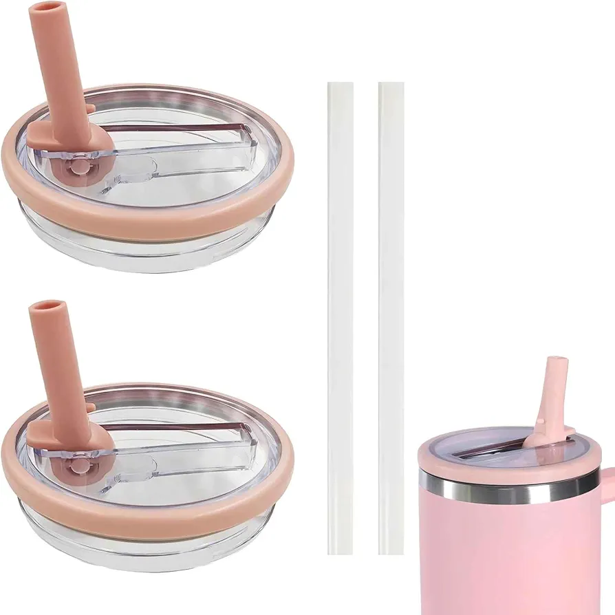 2-piece set of 40 ounce glass flip straw cover replacement, suitable for Stanley Quencher glass, splash proof and leak proof flip straw cover, compatible with Stanley Cup accessories (pink)