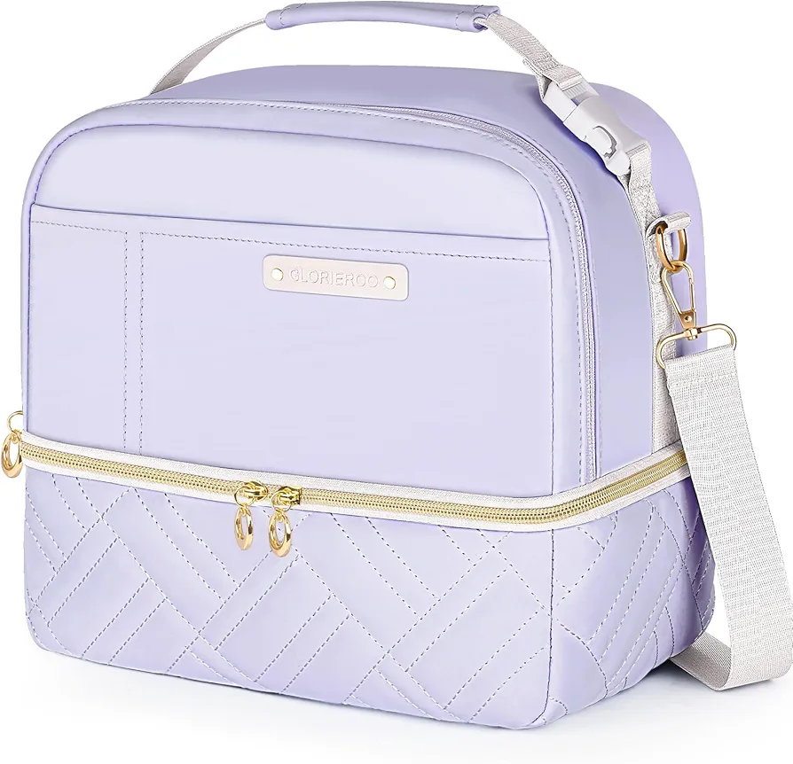 Large Lunch Bag Box Women - Christmas Mothers Day Gifts for Women - 2 Tier Leather Leakproof Insulated Water-Resistant Lunch Bag Tote Cooler with Removable Strap for Work Travel Picnics