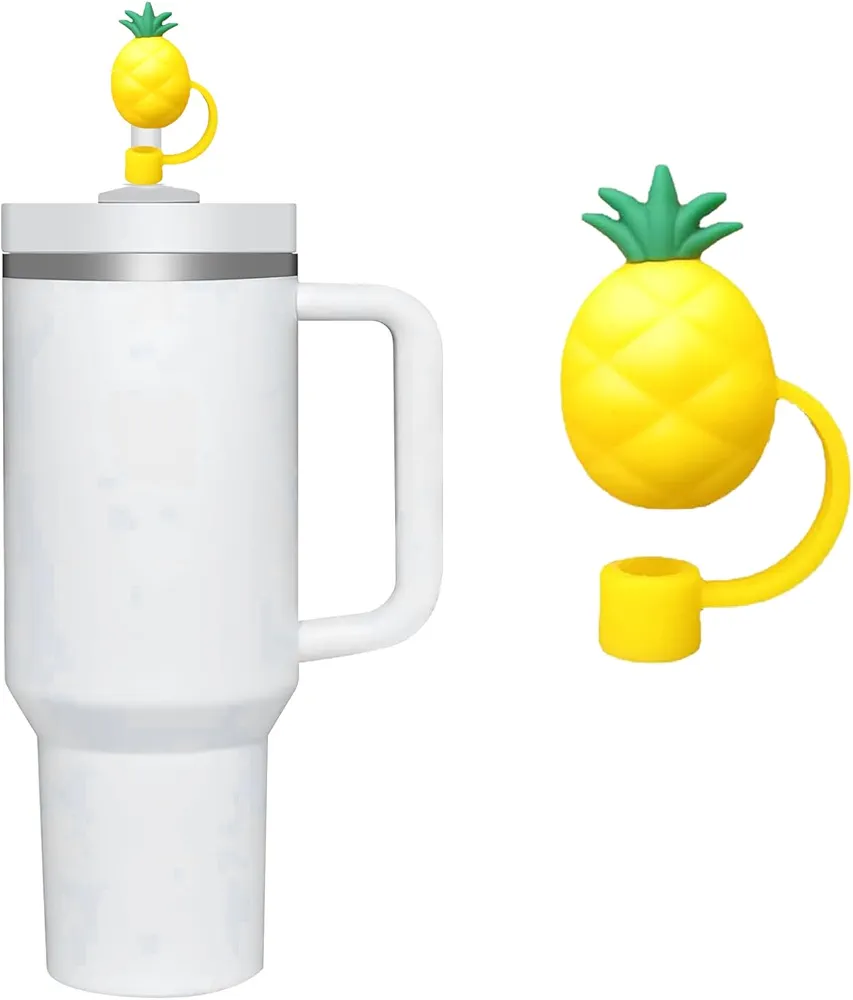 Yellow Pineapple Straw Cover for Stanley Cup, 8mm Silicone Straw Covers Cap for Stanley Cup Accessories, Cute Straw Topper for Tumblers, Straw Cap Stopper for Reusable Straws Tip Lids (JLY084)