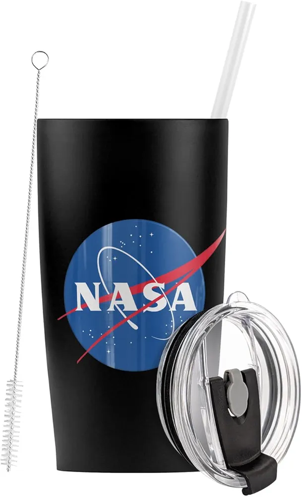 LOGOVISION NASA Meatball Logo Stainless Steel Tumbler with Straw and Flip Lid 20 oz Travel Mug/Cup, Vacuum Insulated & Double Wall with Leakproof Dual Lid | Great for Iced Coffee and Hot Beverages