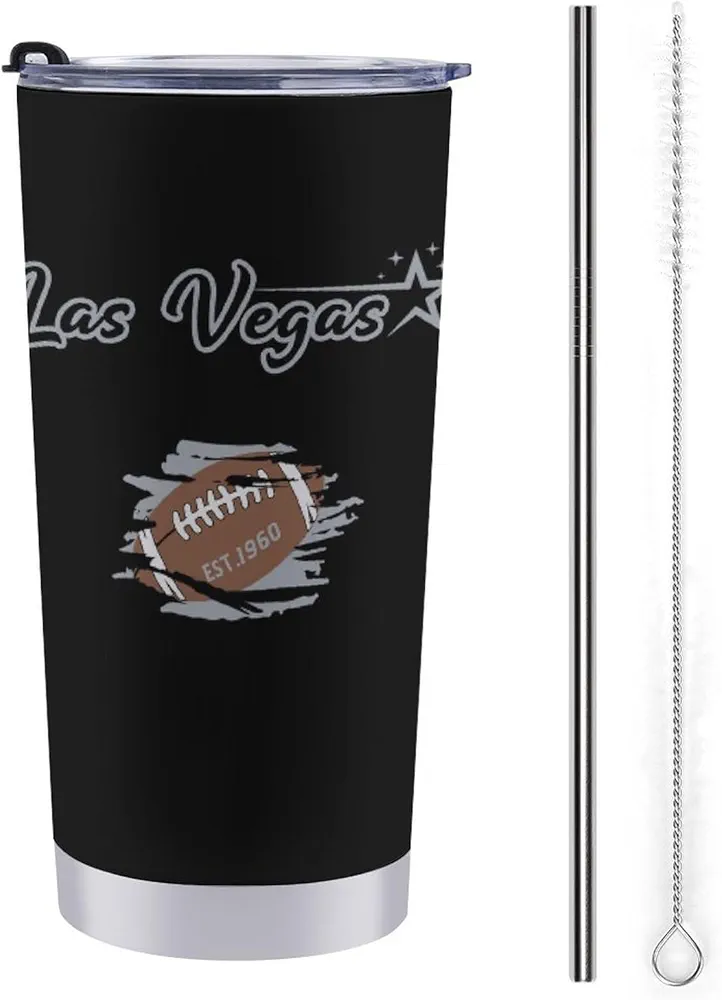 Football Tumblers Cup Vacuum Insulated Stainless Steel Thermos with Flip Lid and Straws Gifts for Fans 590ml