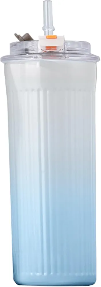 17oz Stainless Steel Vacuum Tumbler with Flip Cap Lid and Straw, 500ml Coffee Portable Travel Mug for Hot, Cold Drink (blue)