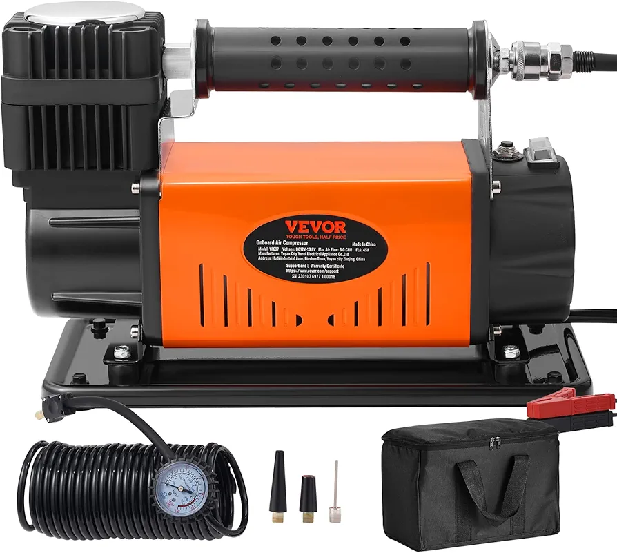 VEVOR 6CFM Tire Inflator with Pressure Gauge, 12V Heavy Duty Air Compressor 150PSI Portable Tire Inflator for Car, SUV, RV, Truck for up to 35 Inch Tires