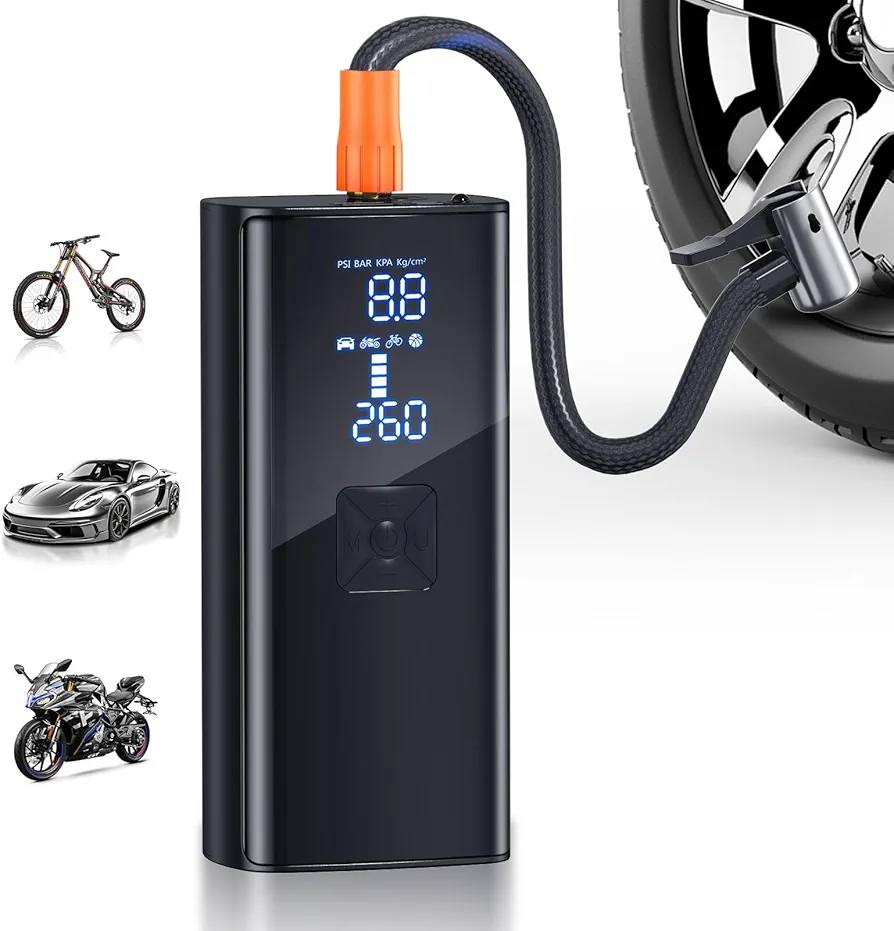 Tire Inflator Portable Air Compressor, 150PSI Portable Air Pump for Car Tires with 25000mAh Battery for Bicycle and Motorcycle Tires, Balls