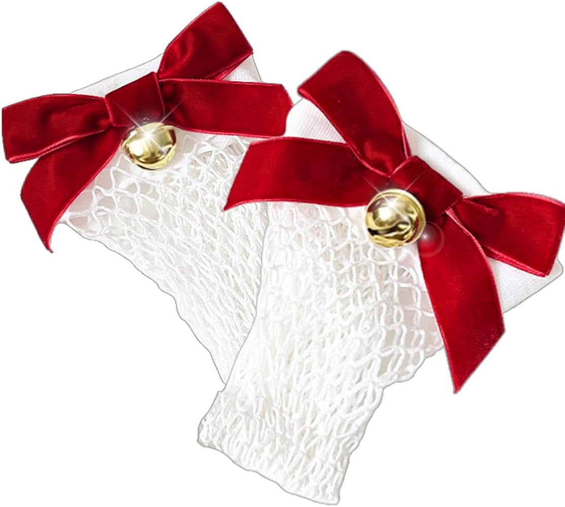 Women Christmas Thigh High Stockings, Velvet Bow Bell Sexy Gift, Fishnet Sock Halloween Costume Accessories, Fits 0-6