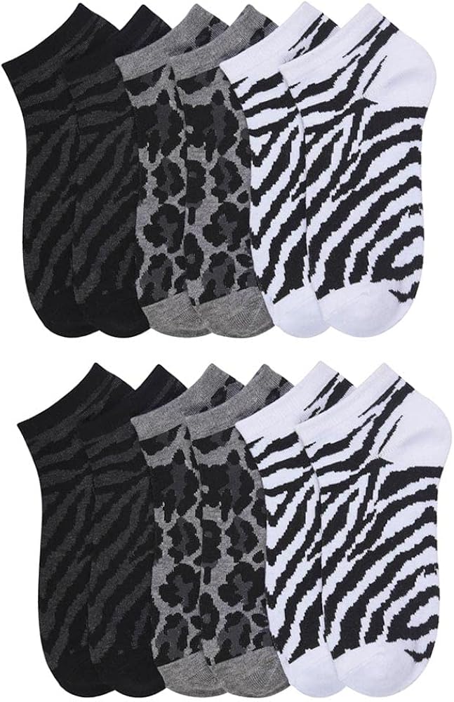 6 Pairs Women's Low Cut Ankle Socks Zebra Animal Print Cotton Casual Size 9-11 Fun Cute Patterned Zebra Cheetah Socks Soft Assorted Colors Socks Breathable Durable All-Day Comfort Stylish 6 Pack
