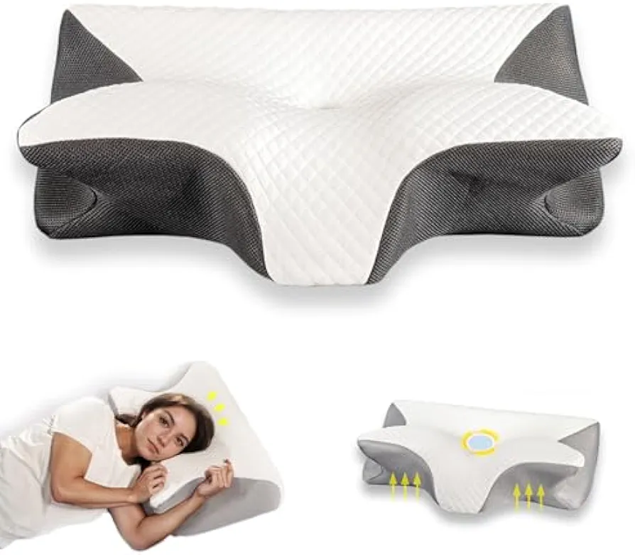 Neck Pillow, Memory Foam Neck Pillows, Restrelief Premium Ergonomic Pillow, Contour Relief Pillow,Ergonomic Pillow Side Sleeper, Memory Foam Ergonomic Pillows for Sleeping (Black)