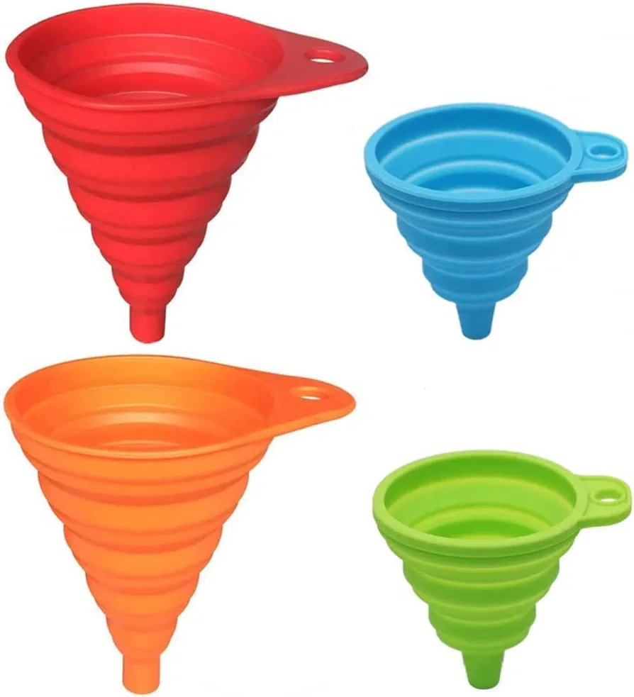 NED Silicone Collapsible Funnels Set of 4, Kitchen Gadgets Accessories Collapsible Funnels for Water Bottle Liquid Transfer Food Grade 4 Pack