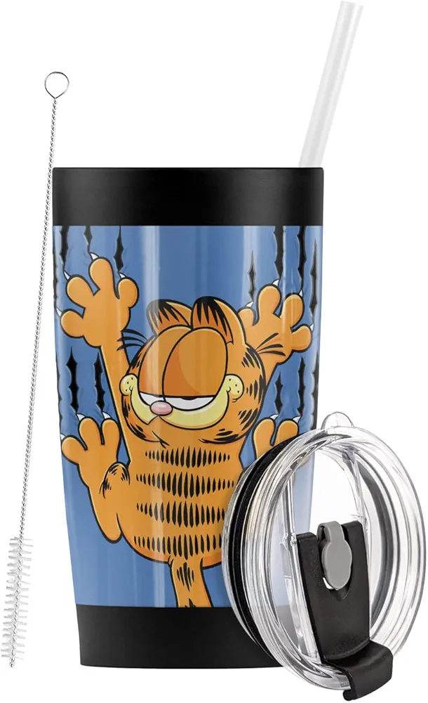 Logovision Garfield Hang In There Stainless Steel Tumbler with Straw and Flip Lid 20 oz Travel Mug/Cup, Vacuum Insulated & Double Wall with Leakproof Dual Lid