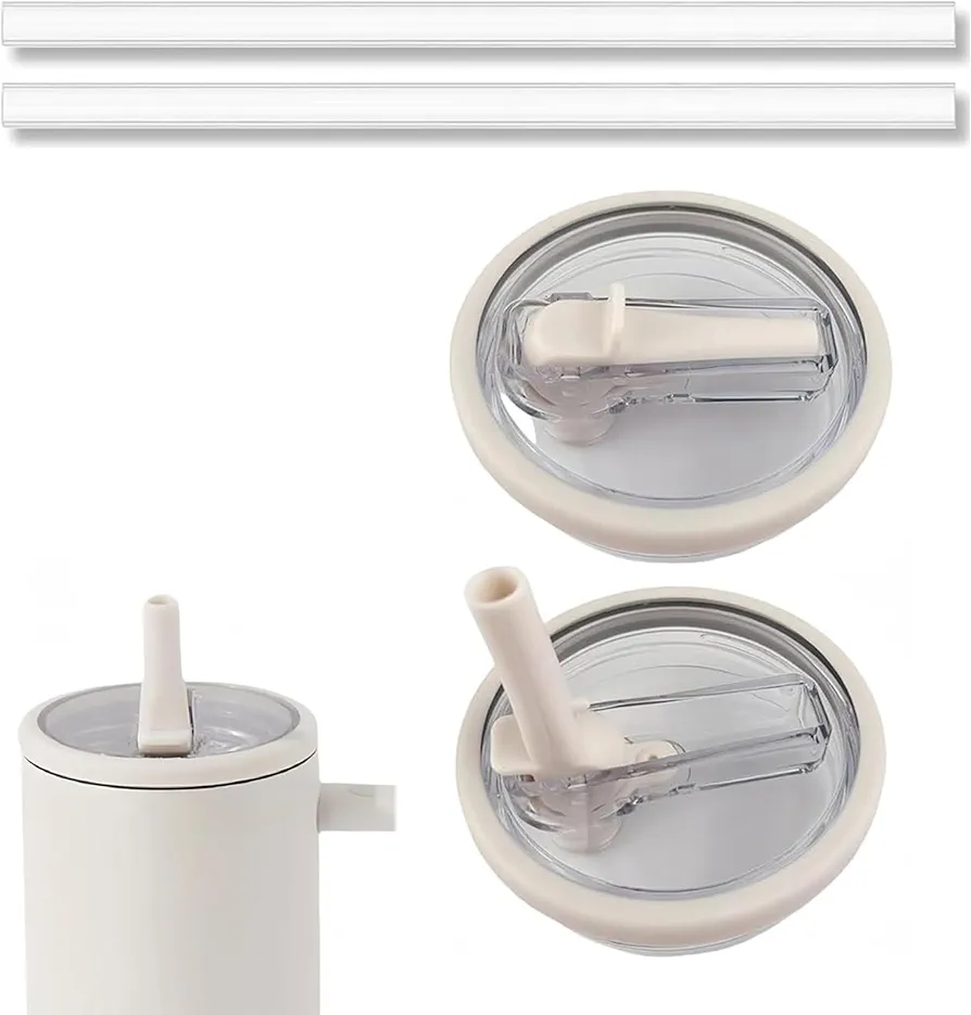 2 Pack 40 oz Tumbler Flip Straw Lid Replacement fit, Spill Proof Splash Resistant Tumbler Lids,Reusable Tumbler Cover for Cup (White)
