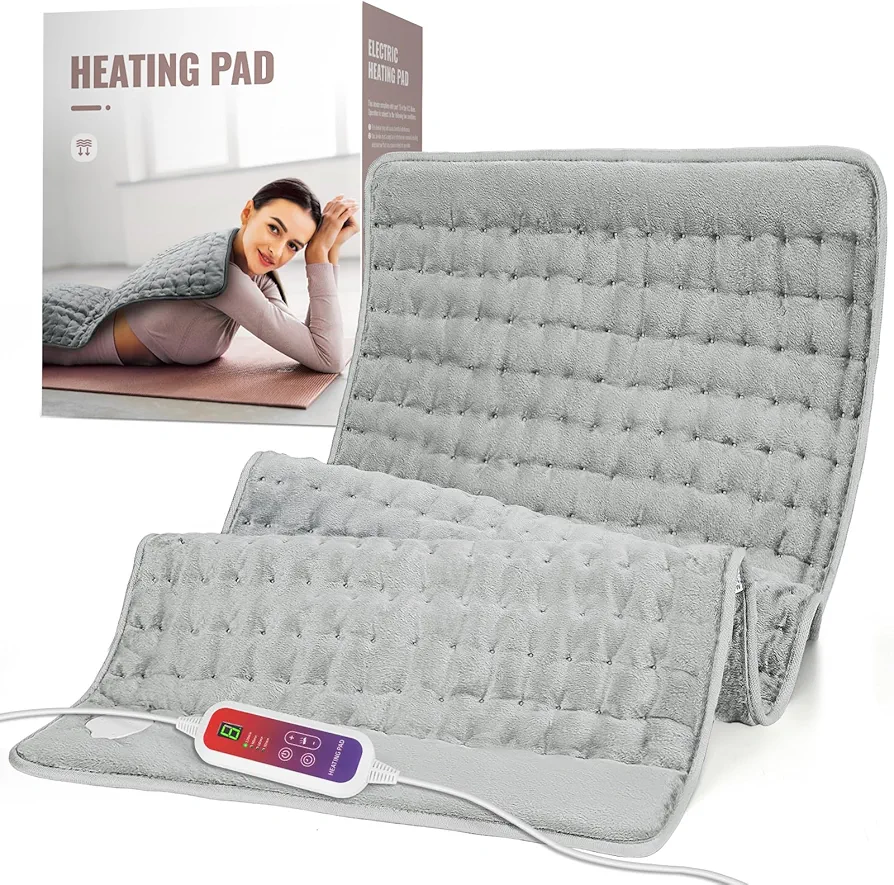 XXL Heating Pad 20x40, Extra Large Heating Pads for Back, Electric Heating Pad with Auto Shut Off for Neck and Shoulders and Back, Moist Heating, 6 Heating Levels, Light Grey