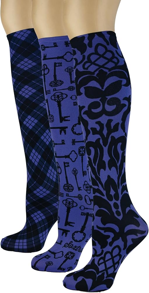 Sox Trot Women's 3 Pairs Knee High Trouser Socks, Classy and Colorful Printed Patterns, Silky Smooth Material