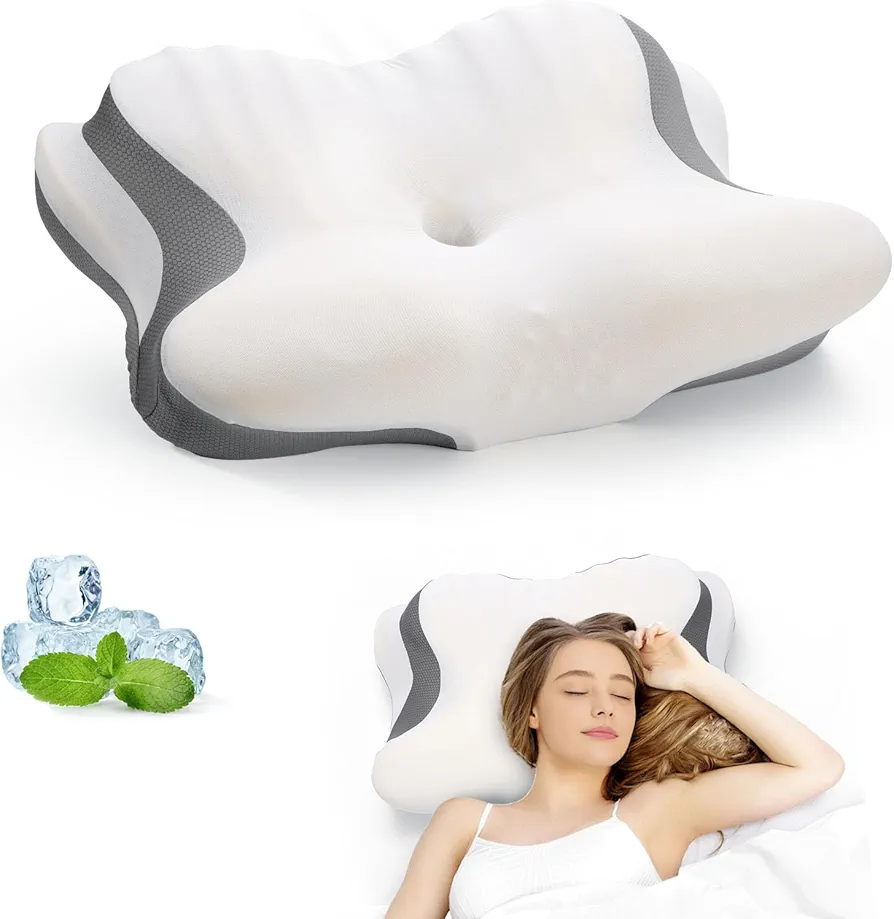 Cervical Neck Pillow for Pain Relief Contour Memory Foam Pillows Ergonomic Orthopedic Neck Support Pillow for Side Back Stomach Sleepers with Pillowcase