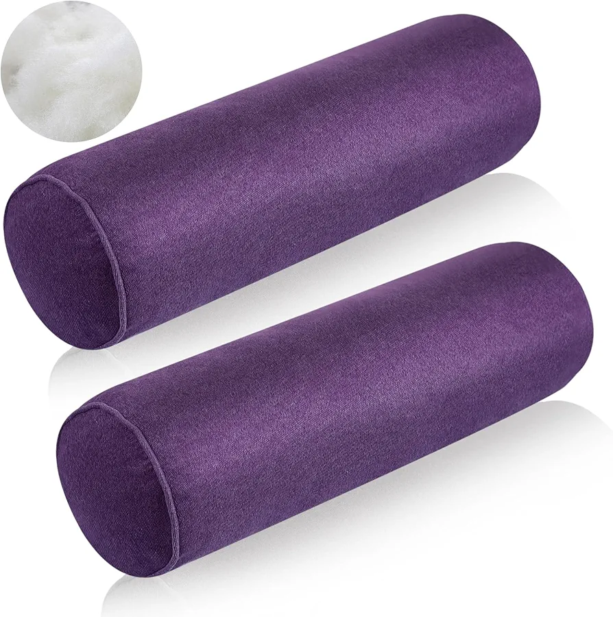 BBTO 2 Pcs 16 x 4 Inch Round Neck Pillow Roll Cylinder Bolster Pillow Pearl Cotton Pillow with Removable Washable Cover Ergonomically Designed for Head Neck Back Legs Sleeping (Dark Purple)