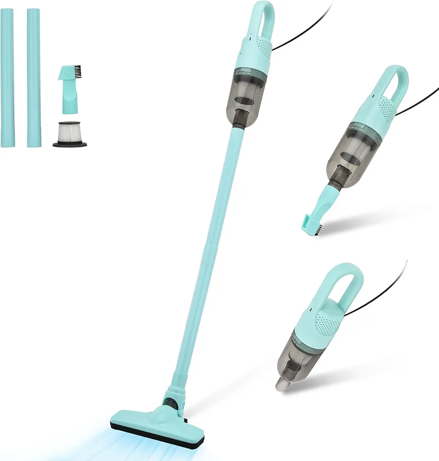 Corded Vacuum Cleaner, 2-in-1 Lightweight Mini Stick Vacuum w/100W Powerful Motor, Portable Wired Handheld Vacuum for Hard Floor Carpet Pet Hair
