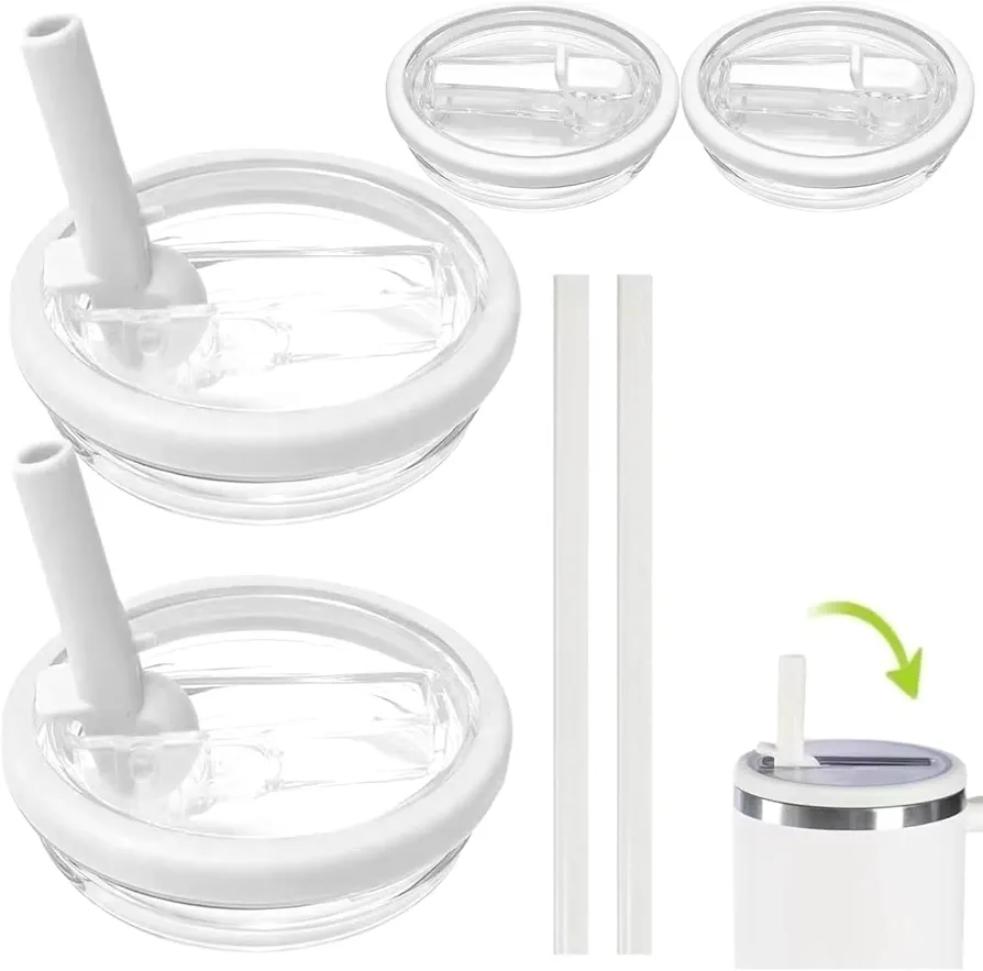 40 OZ Tumbler Flip Top Straw Lids Replacement, Leak Proof Cup Lids, Reusable Cup Lids for Stanley Quencher, Stanley Cup Accessories(2 PCS) (White)