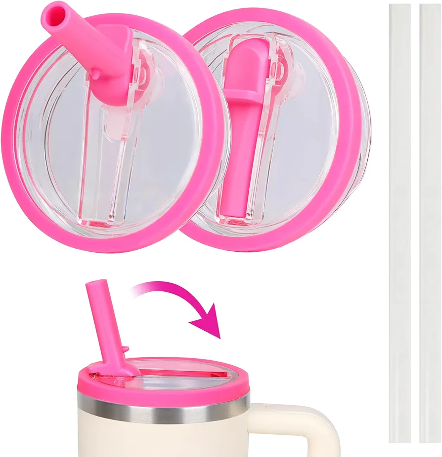 30 oz Replacement Lid for Stanley Quencher Tumbler Flip Straw, 2 PCS Spill Proof Lid Accessories Fit for Stanley with handle, Leak-Proof Splash Resistant Replaceble Cover Cap for Stanley, (Rose*2)