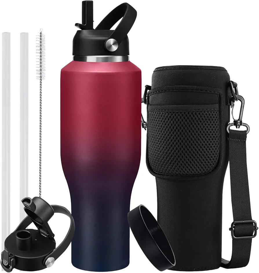 40 oz Insulated Tumblers with Lid and Straw - Spout Lid, Stainless Steel Water Bottle Fits in Cup Holders, Double Wall Metal Tumbler Flask Large Water Cup for Drive Trip Gym