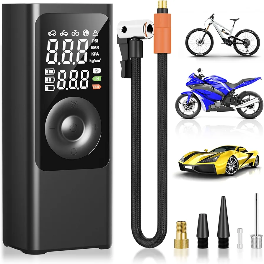 Tire Inflator Portable Air Compressor, 4XFaster Inflation, 180PSI & 25000mAh Cordless Tire Inflator with LED Display, One Click Smart Pump Tire Inflator for Car, Motorcycle, Bicycle, Balls and More