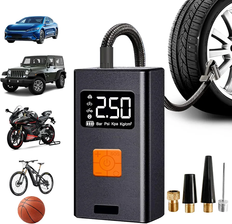 Portable Tire Inflator with Digital Display & Intelligent Lighting, Rechargeable Air Compressor Pump, Quick Inflation, Automatic Shut-Off, 2000mAh Battery, Maximum Pressure Control