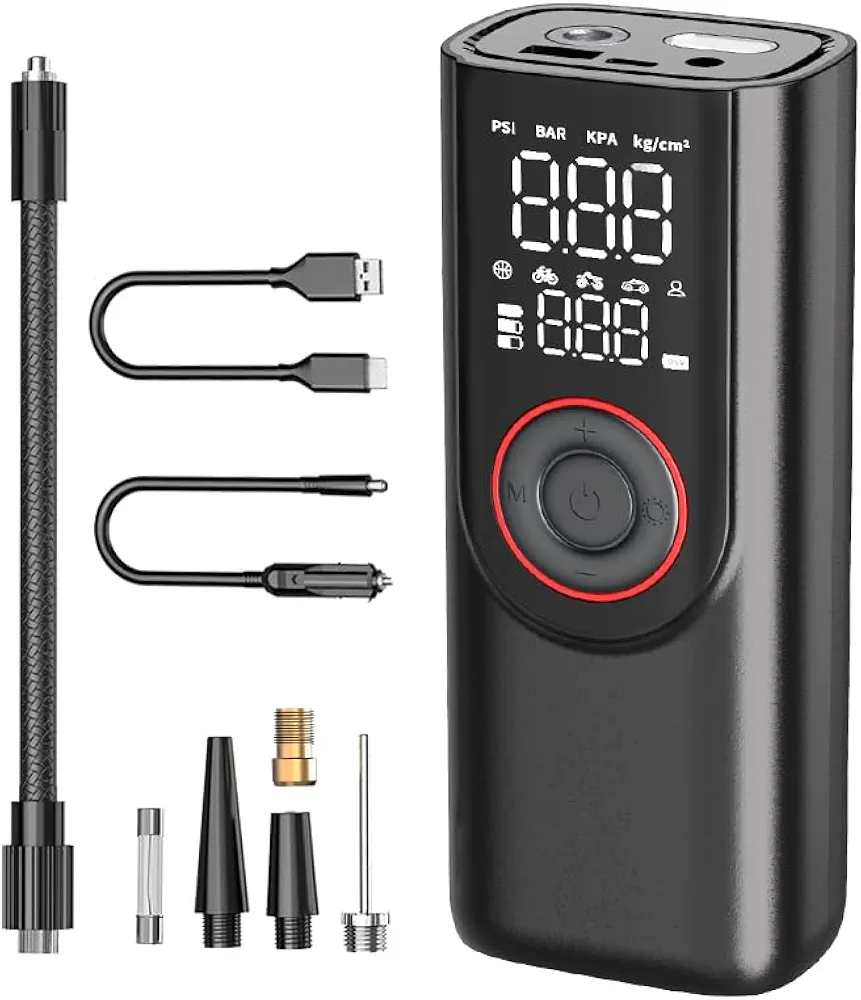 Tire Inflator Portable Air Compressor, 150PSI Portable Air Pump ，Accurate Pressure LCD Display, 3X Fast Inflation for Cars，One Click Smart Pump Tire Inflator for Car, Motorcycle, Bicycle and More