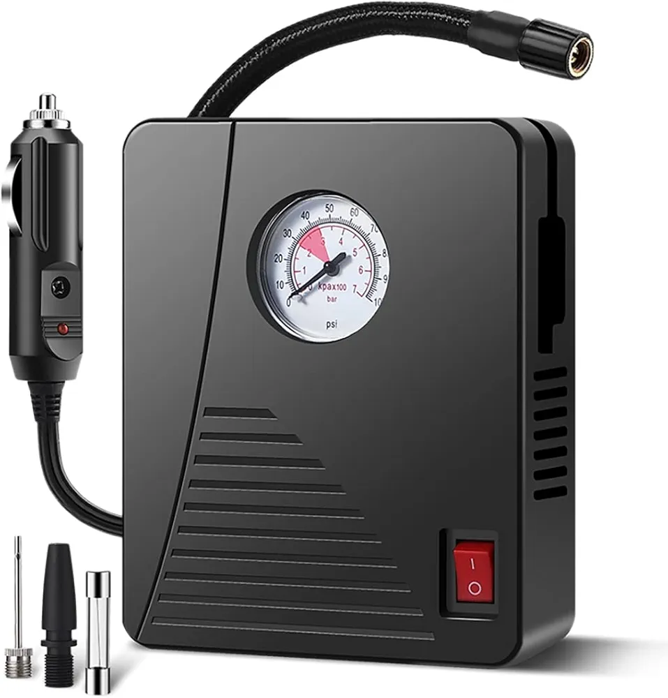 Portable Tire Inflator Air Compressor Car Air Pump for Car Tires Motorcycle 100PSI Fast Inflating Tires Inflator, black, 500263386