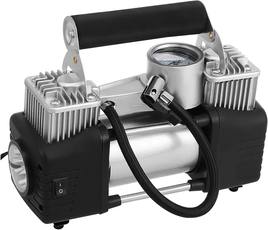 NUOBESTY Portable Tire Inflator Electric Air Pump Compact Tire Air Compressor for Cars SUVs and Motorcycles Quick Inflate with Dual Power Modes and Built LED Light