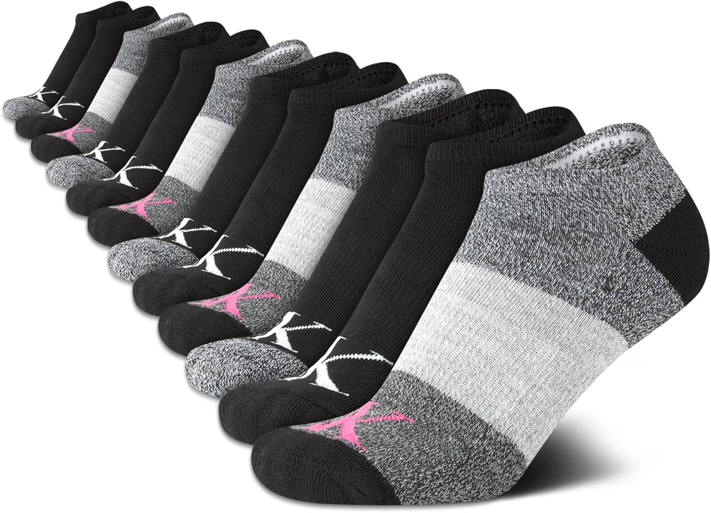 Calvin Klein Women's No Show Socks - 12 Pack Cushioned Athletic Low Cut Ankle Socks for Women - Breathable Sports Socks(4-10)