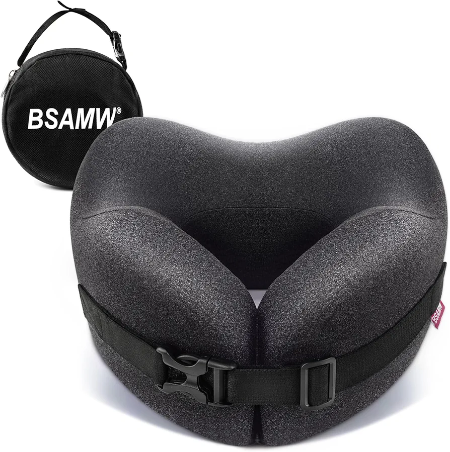 Travel Pillow Vac Compressed Memory Foam Neck Pillow Airplane,Soft and Compatible,Neck Support,Washable,Airplanes Travel Essentials Accessories for Office,Flight,Cars Breaks Sleeping(Black)