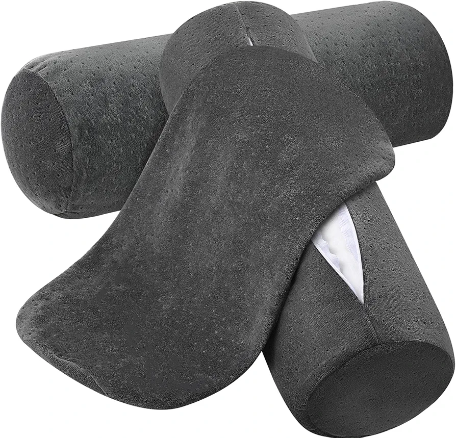Remerry 2 Pcs 18 x 6 Inches Velvet Neck Roll Pillow Cover with Zipper, Only Round Neck Pillow Case Soft Bolster Pillowcases for Cylindrical Pillow (Cover Only, Bolster Not Included)(Ash Black)