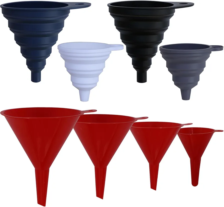 KongNai Collapsible Silicone Funnels 4 Pack + Silicone Funnels 4 Pack