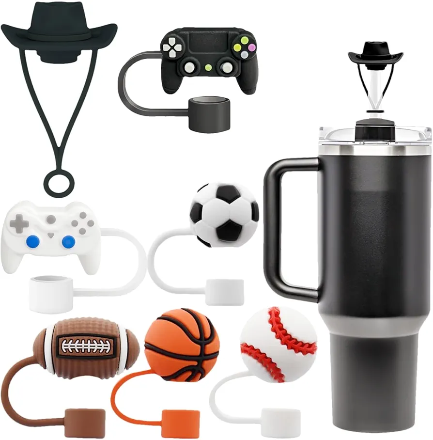 7 Packs Soft Silicone 3D Straw Toppers, Games Series, Fit 0.4in/10mm Straw, Compatible with Stanley Cup 30&40 Oz, Reusable Dust-Proof Leakproof Straw Covers Protectors Accessories
