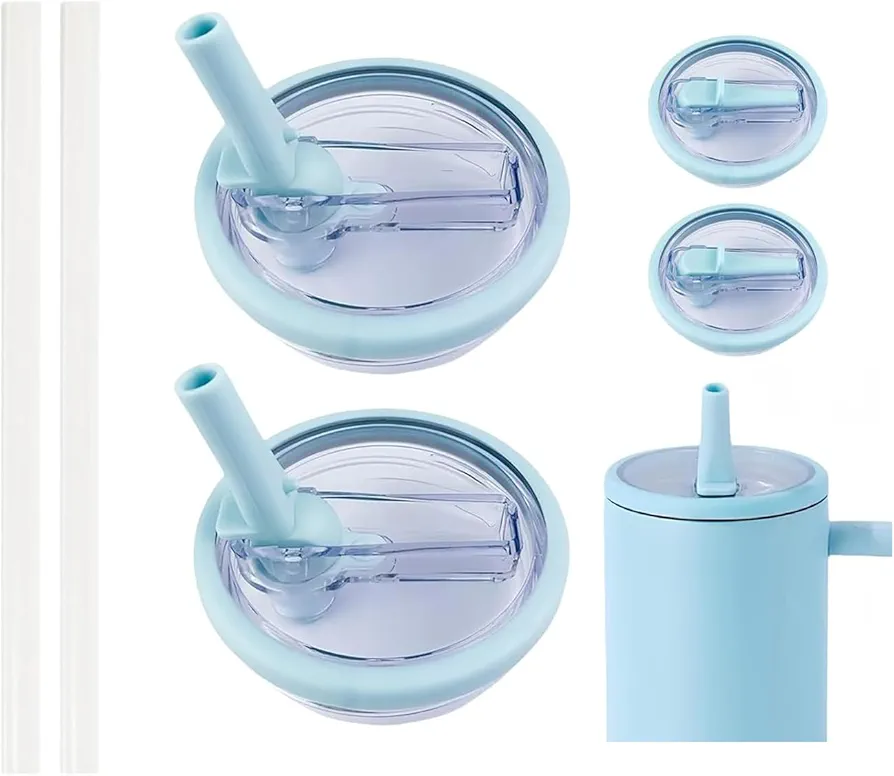 2Pcs 40 oz Tumbler Flip Straw Lid Replacement fit, Spill Proof Splash Resistant Tumbler Lids, Reusable Tumbler Cover for Car Cup and 40 oz Cup. (Sky blue)