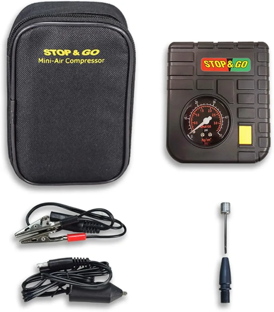Stop & Go RCP Compact Mini-Air Compressor with 12V Car Adapter & Built in LED Light for Motorcycle, Scooter, ATV, UTV, Golf Cart, & Lawn Mower