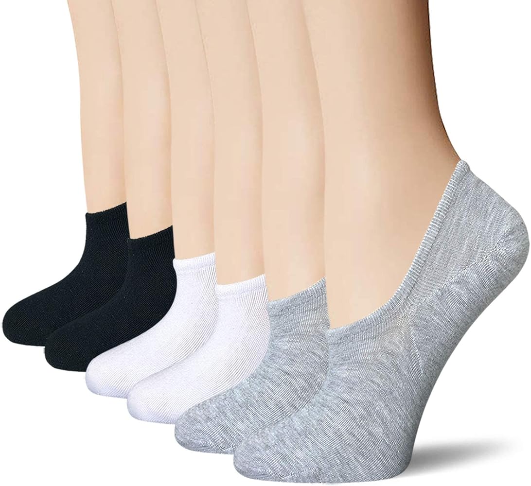 BERING Women's No Show Socks 6-Pairs Thin Low Ankle Footies Non Slip with Grips for Sneakers Slip On Shoes Flats Loafers