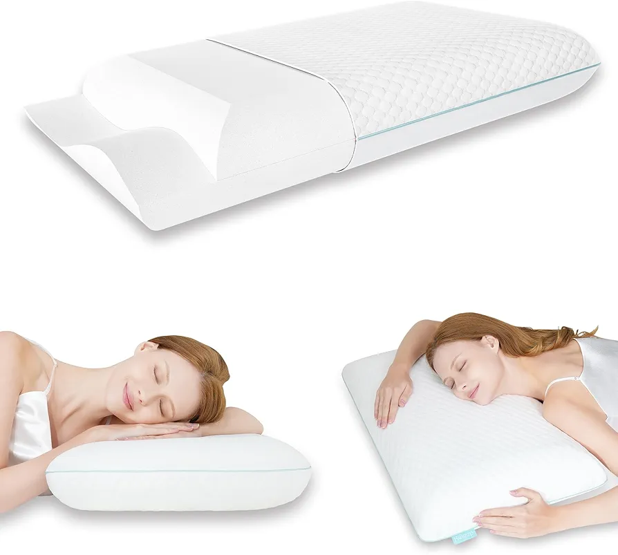 Firm Memory Foam Pillow, Cooling Cervical Neck Pillow, Adjustable Side Sleeper Pillow for Pain Relief, Ergonomic Orthopedic Pillow for Side Sleepers, Neck Support Pillow for Stomach Sleeping