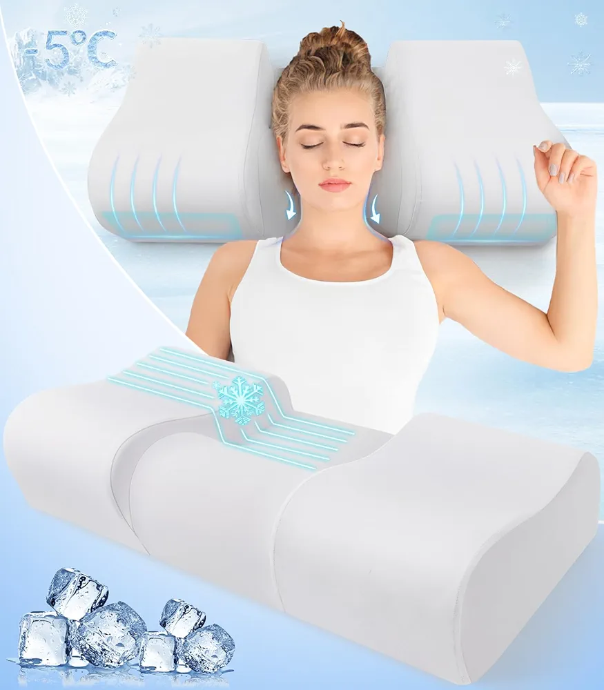 Beauty Pillow, Anti Wrinkle Cervical Memory Foam Pillow for Neck Pain Relief, Anti Aging Back Sleep Training Pillow, Wrinkle Prevention Pillow to Keep Head Straight with Cooling Pillowcase