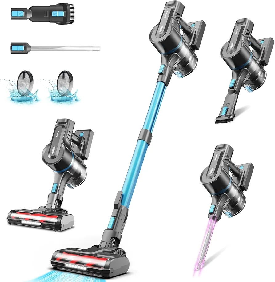 DEVOAC S11 Cordless Vacuum Cleaner, Powerful Suction Vacuum with 28Kpa 350W Brushless Motor, Lightweight Stick Vacuum Cleaner Max 45 Min Runtime for Carpet and Hard Floor Pet Hair