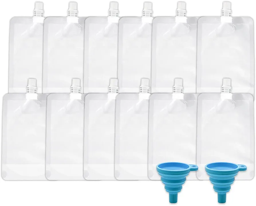 12 Pieces Cruise Plastic Liquor Bags, Concealed Drinking liquid Plastic Bag, Portable Wine Bottle Juice Liquor Bags for Travel Cruises, Camping, Anywhere ( 8oz+ 2 Funnel ) (Ddaadi-7)