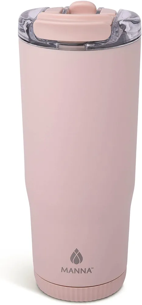 Manna Groove Stainless Steel Insulated Tumbler with Locking Tritan Lid and Flip-up Straw - 30 Oz - Rose Quartz Powder Coat